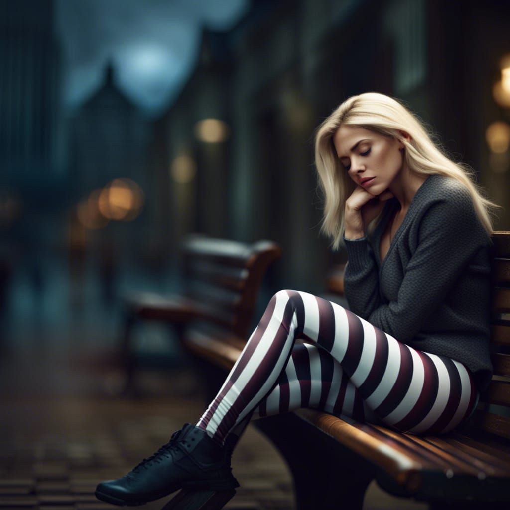Blonde Woman Sleeping on Bench in Digital Painting