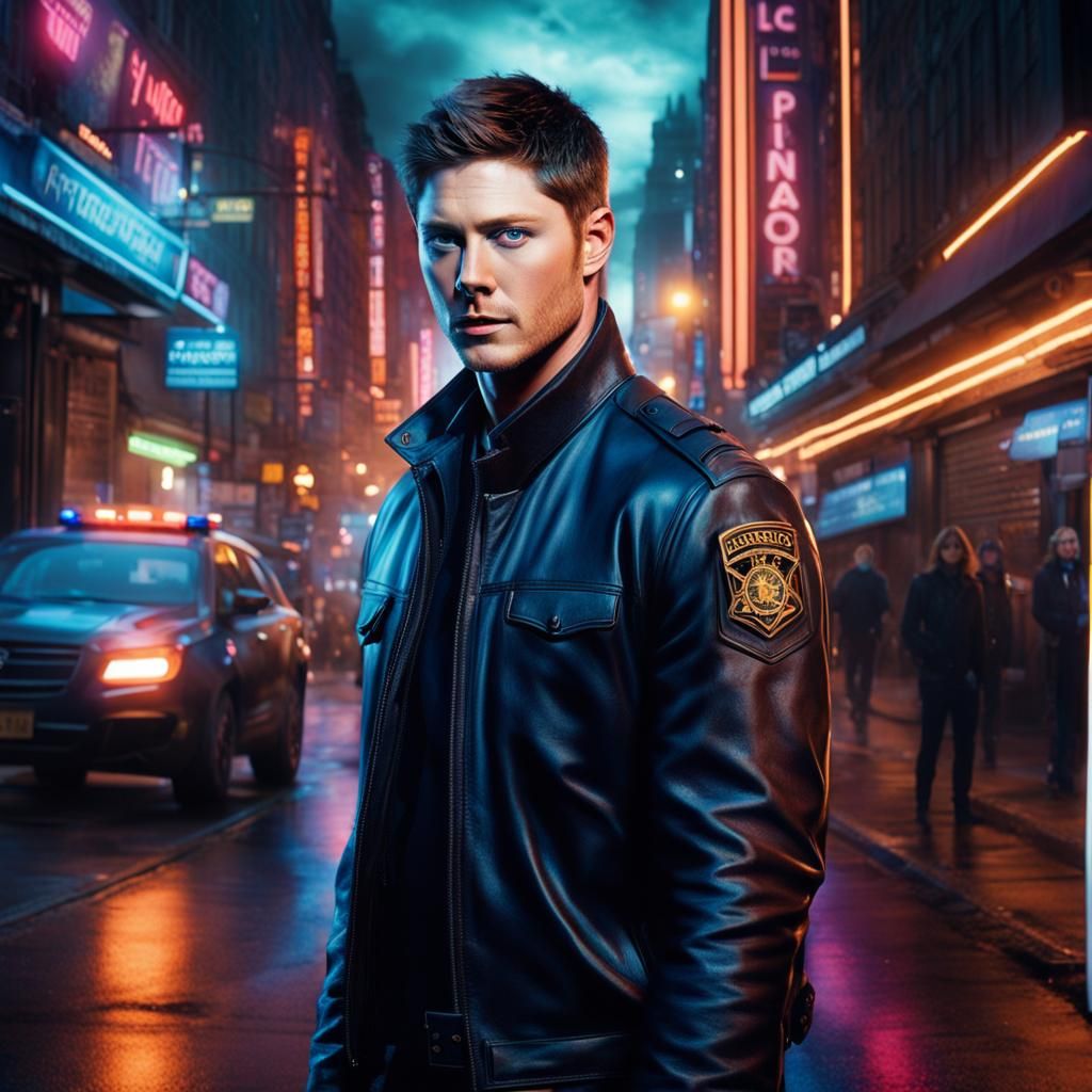 Jensen Ackles, a cop in a leather jacket with luscious hair....