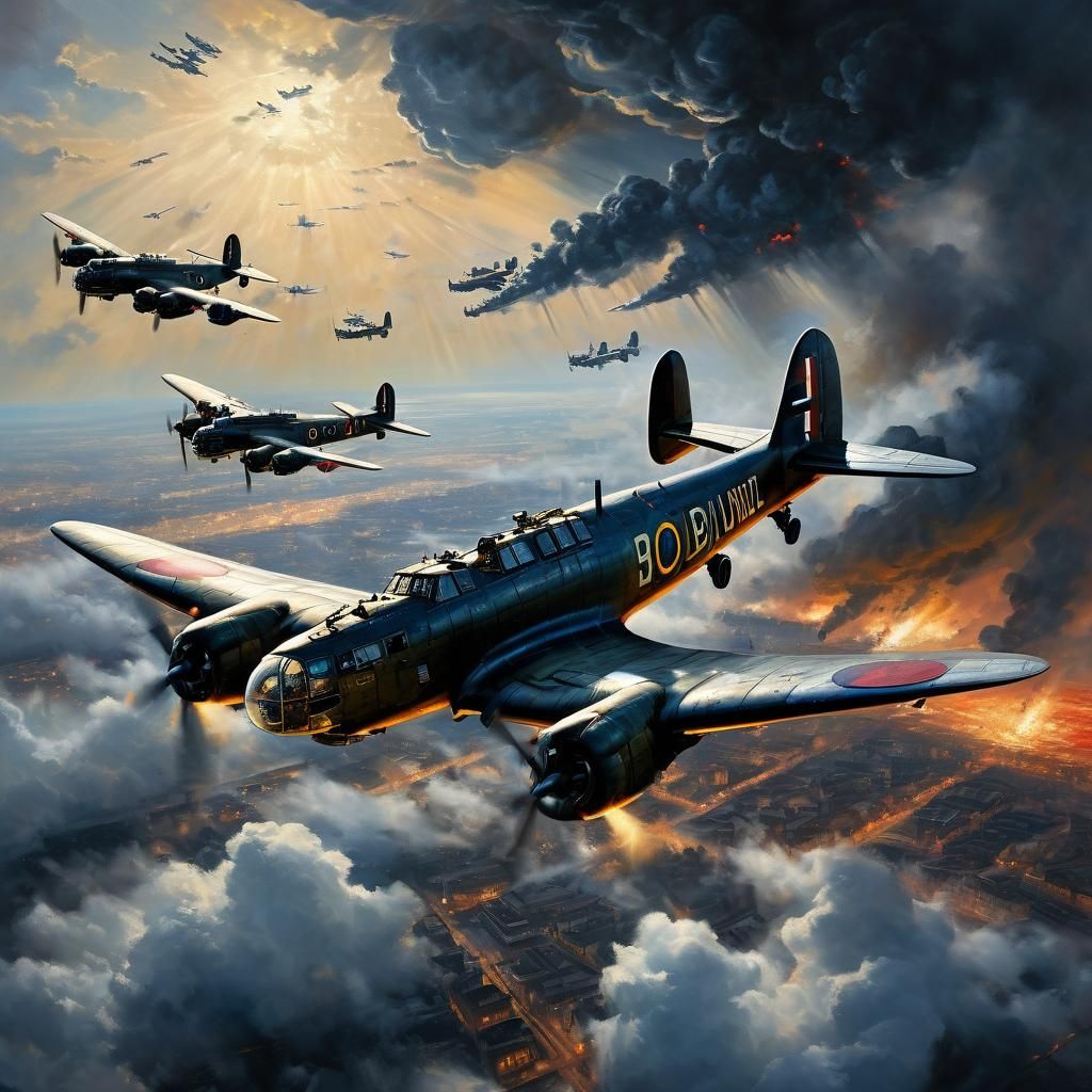 Lancaster Bombers Over Berlin: Dramatic Oil Painting