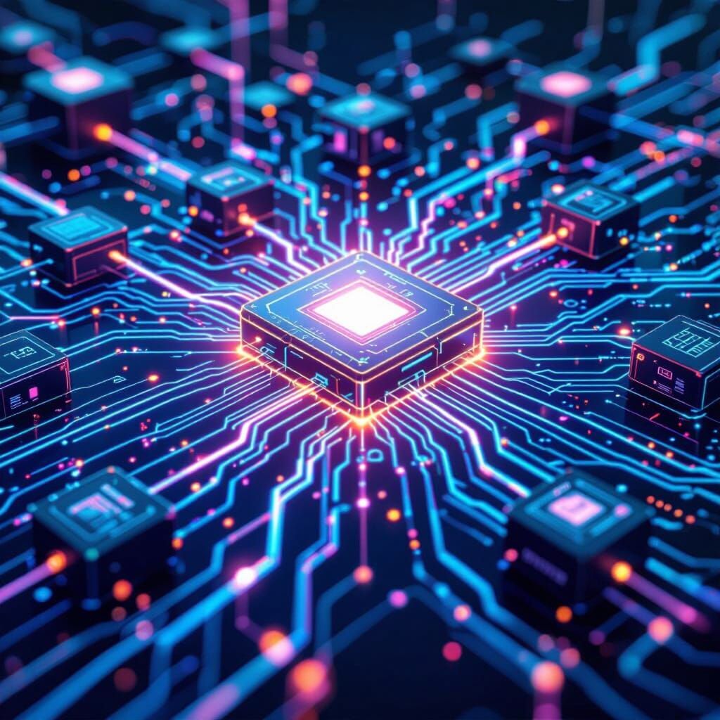 Vibrant Mind Map with Glowing Node in Sci-Fi Style