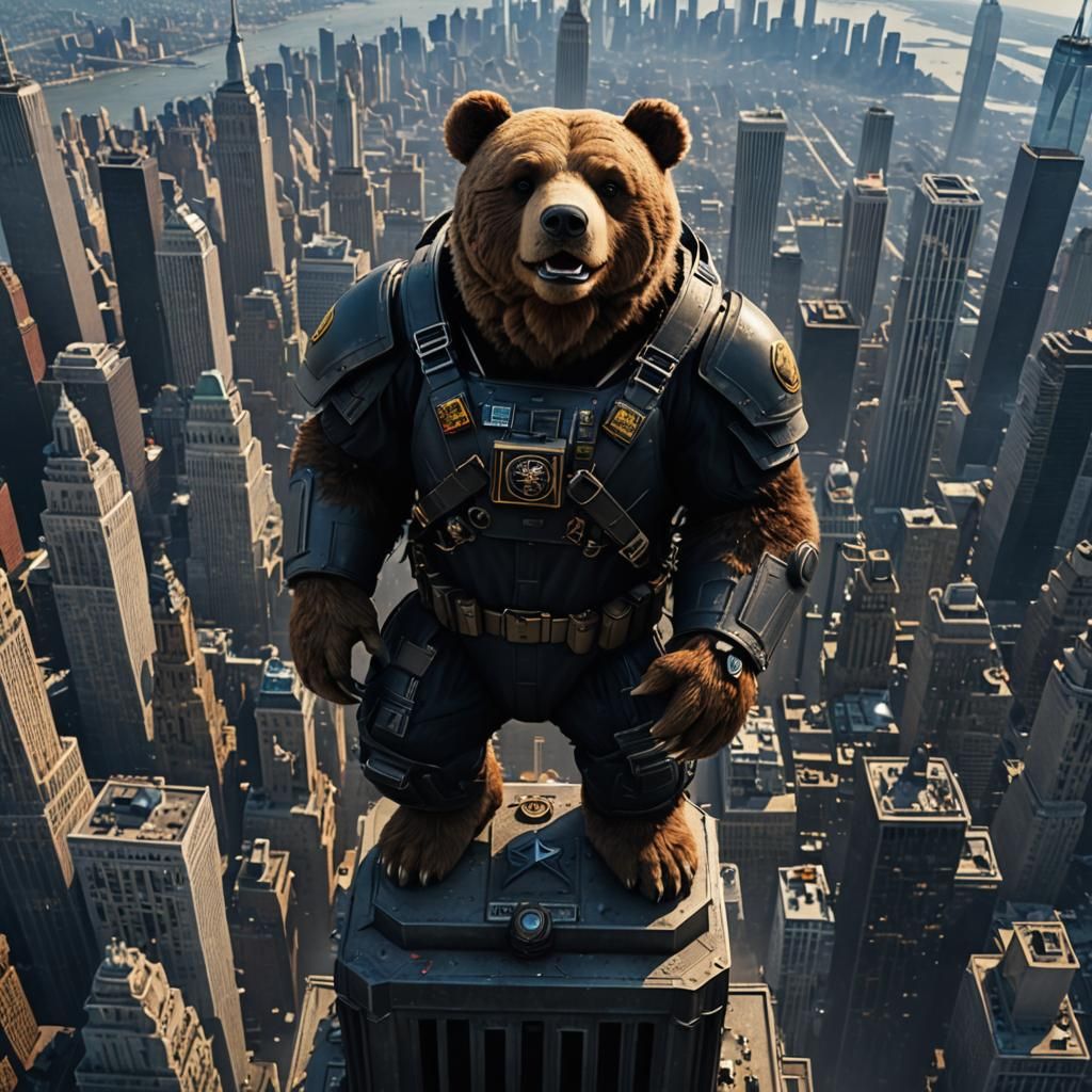 Teddy Bear Defends Empire State Building: Fantasy Art
