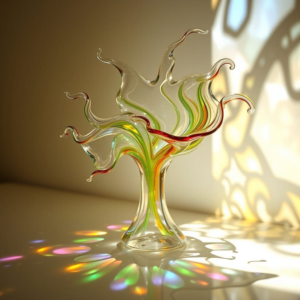 Intricate Glass Sculpture Casting Rainbow Shadows