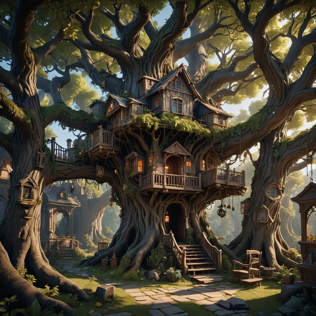 Fantastical Treehouse Interior Concept Art