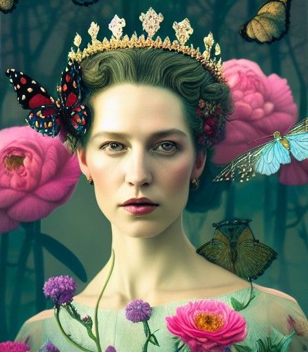 Queen of England Portrait in Rococo Fairycore Style