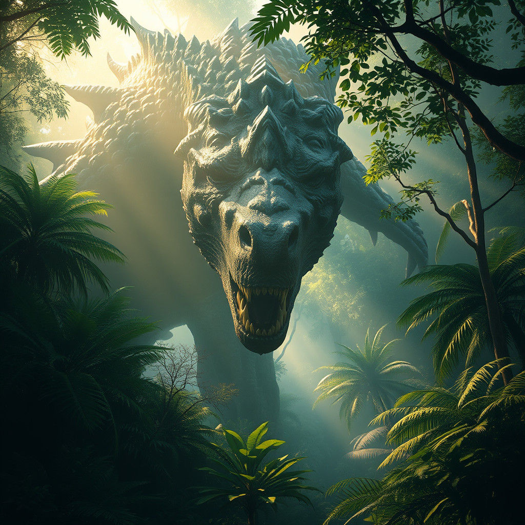 Monster Emerges from Jungle in High-Contrast Matte Painting