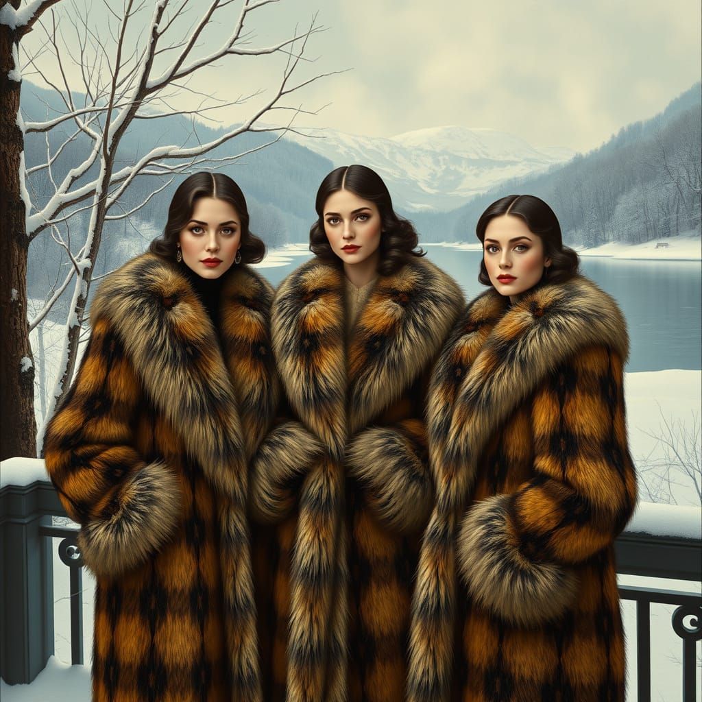 Women in Luxurious Furs, Winter Opulence