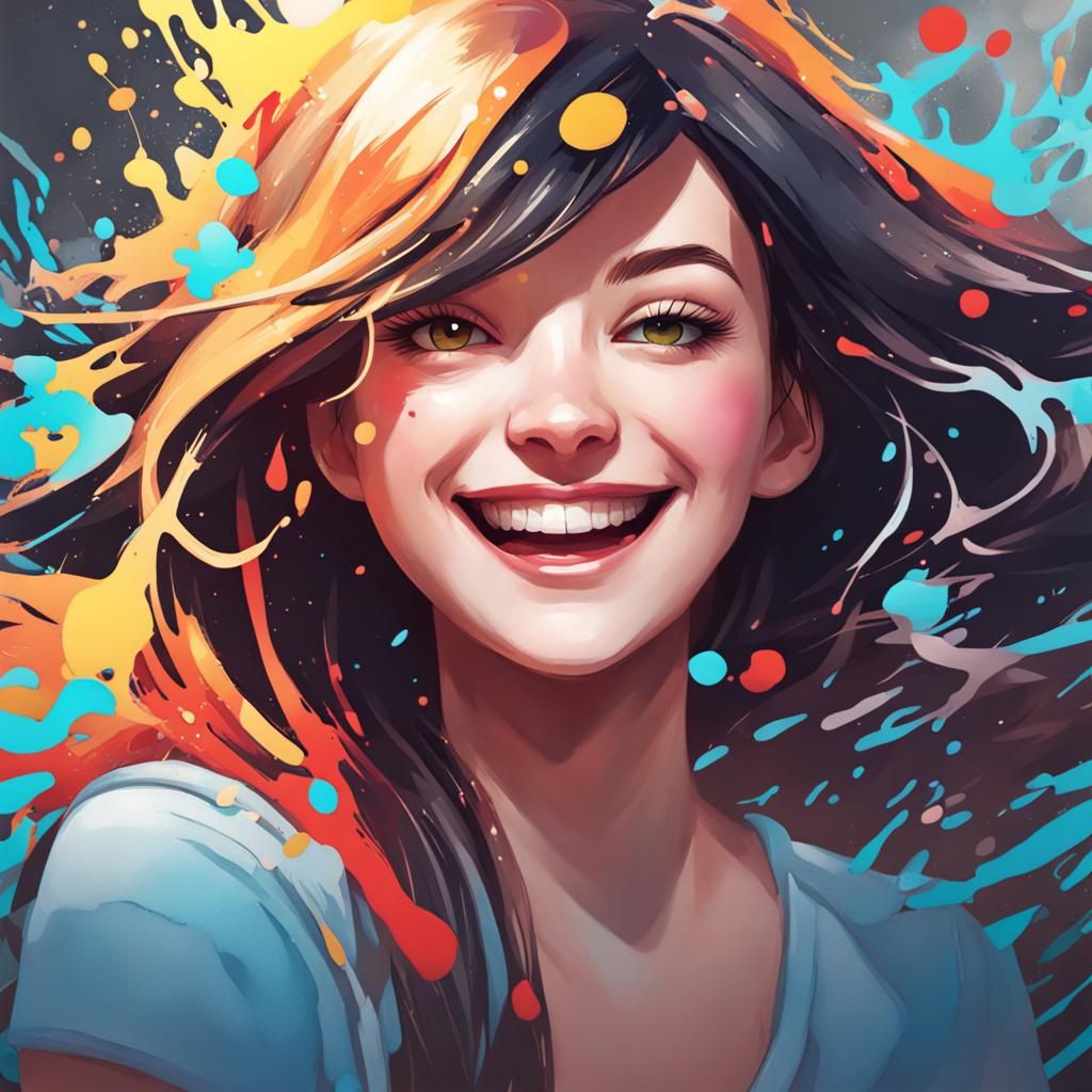 Smiling Girl in Vibrant Splash Art Style