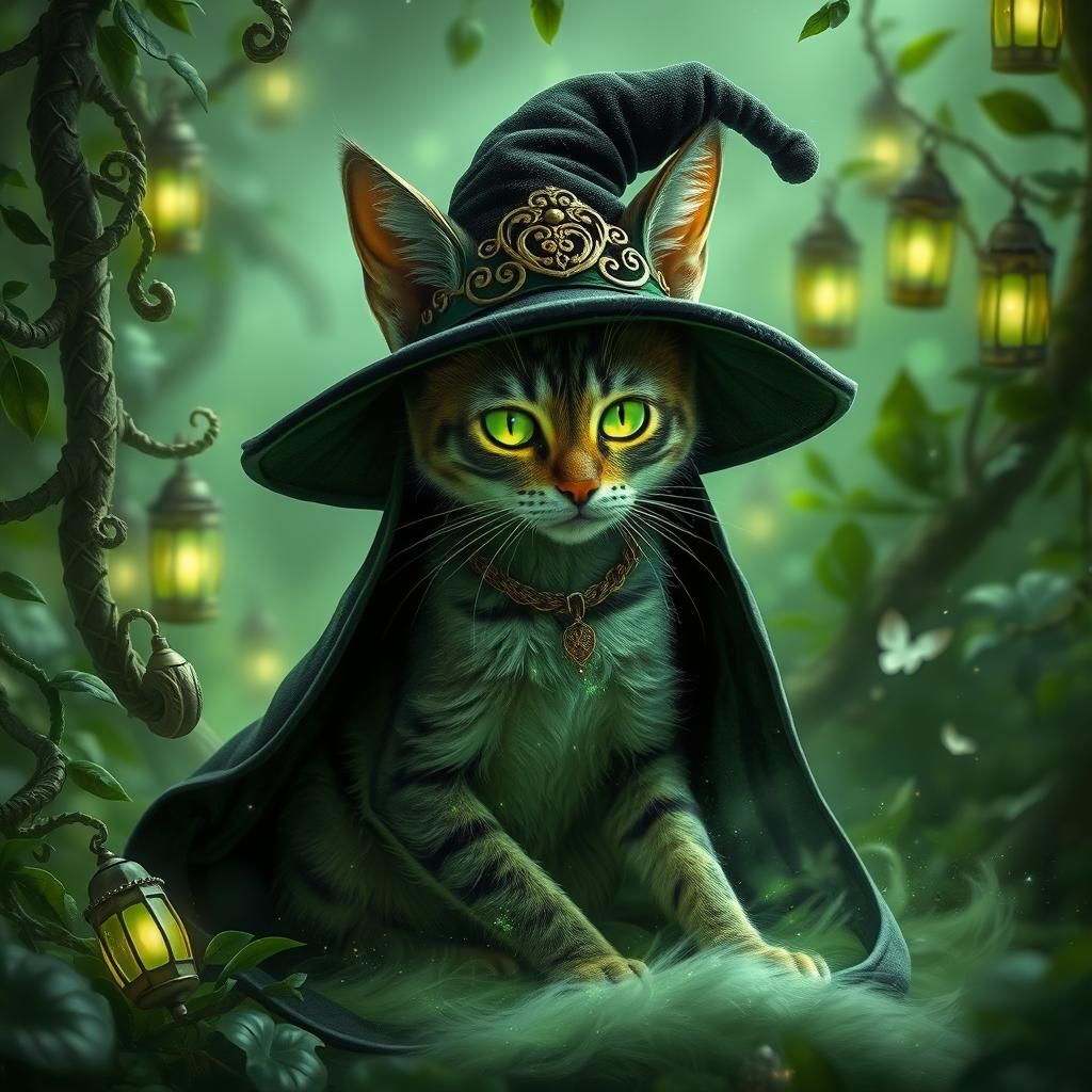 Mystical Witch Cat with Glowing Eyes
