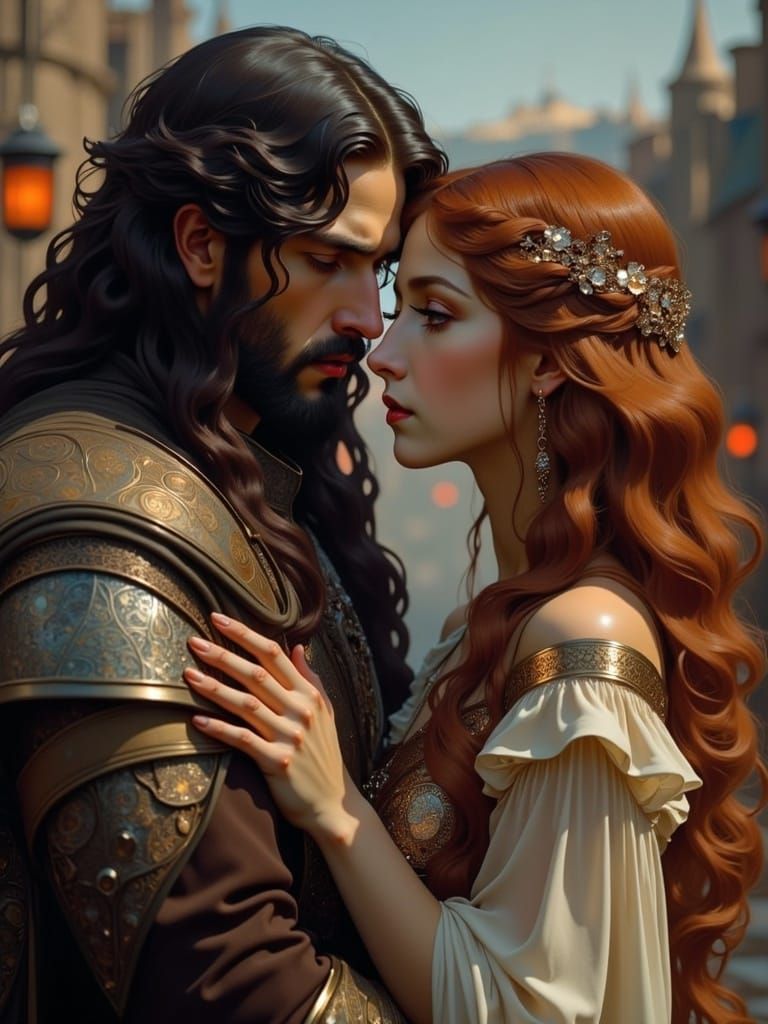 Portrait Medieval lovers evolved w 36% <lora:Art Nouveau Flux:1.0>