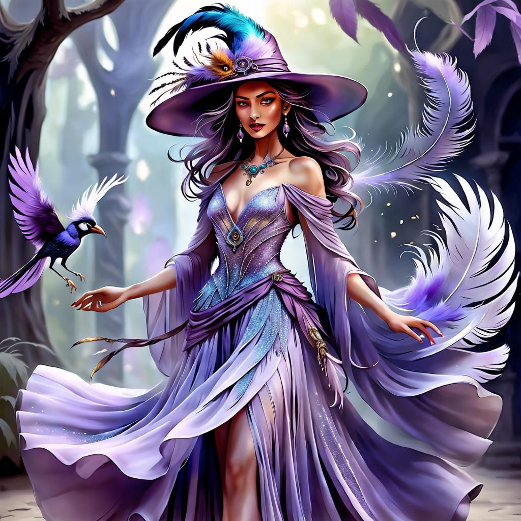 Beautiful Sorceress with Magic Scepter and Lavender Gown