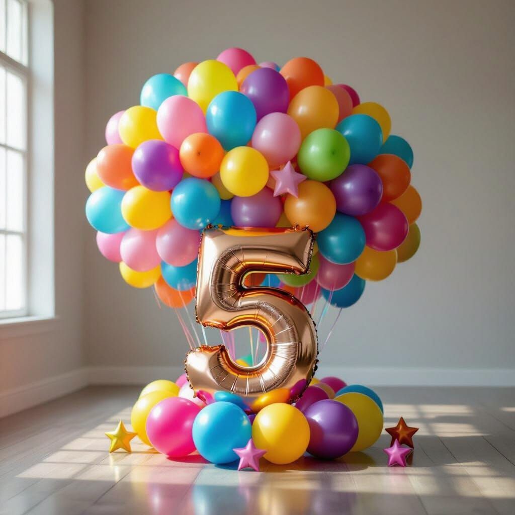 Rainbow Balloon Composition for 5th Birthday