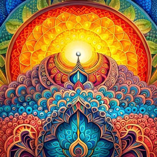 Intricate Hindu Mandala Art in Impasto Style