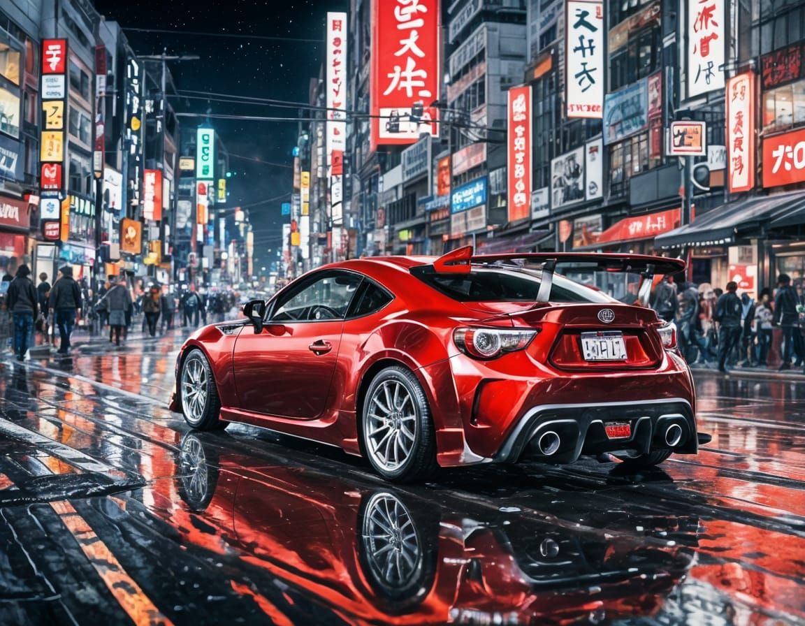 Toyota GT86 on Shibuya Street in Anime Style