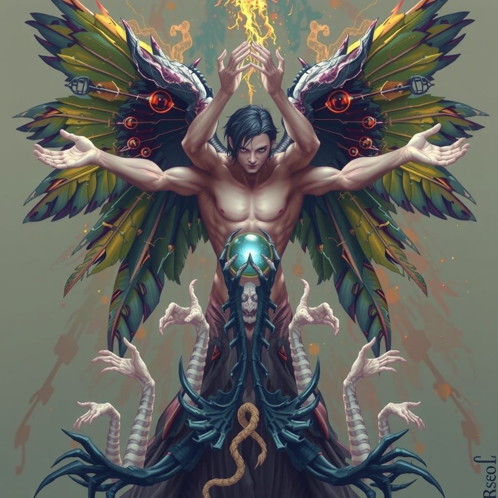 Dark Angel with Ethereal Orb in Gothic Art Style