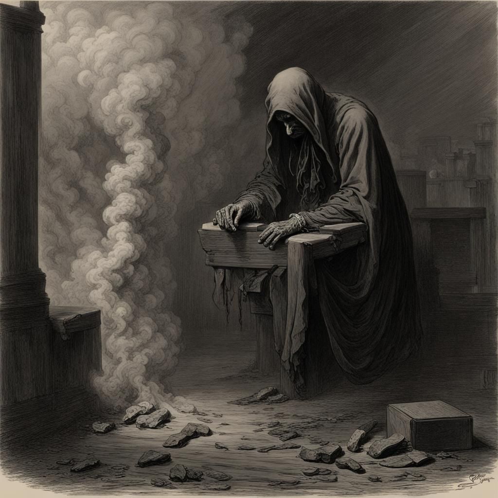 Mourning in Smoke: A Grayscale Horror Scene