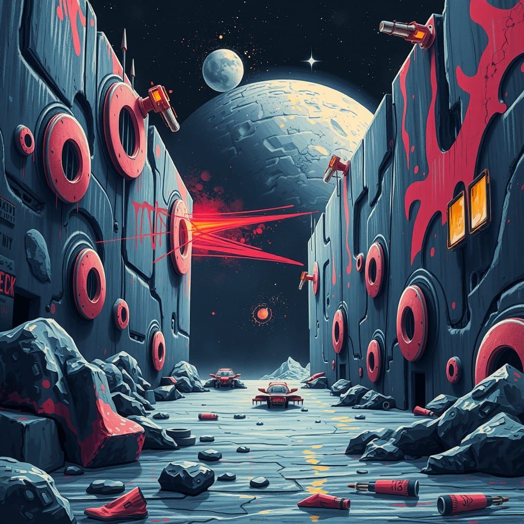 Dystopian Lunar Prison in Graffiti Art Style