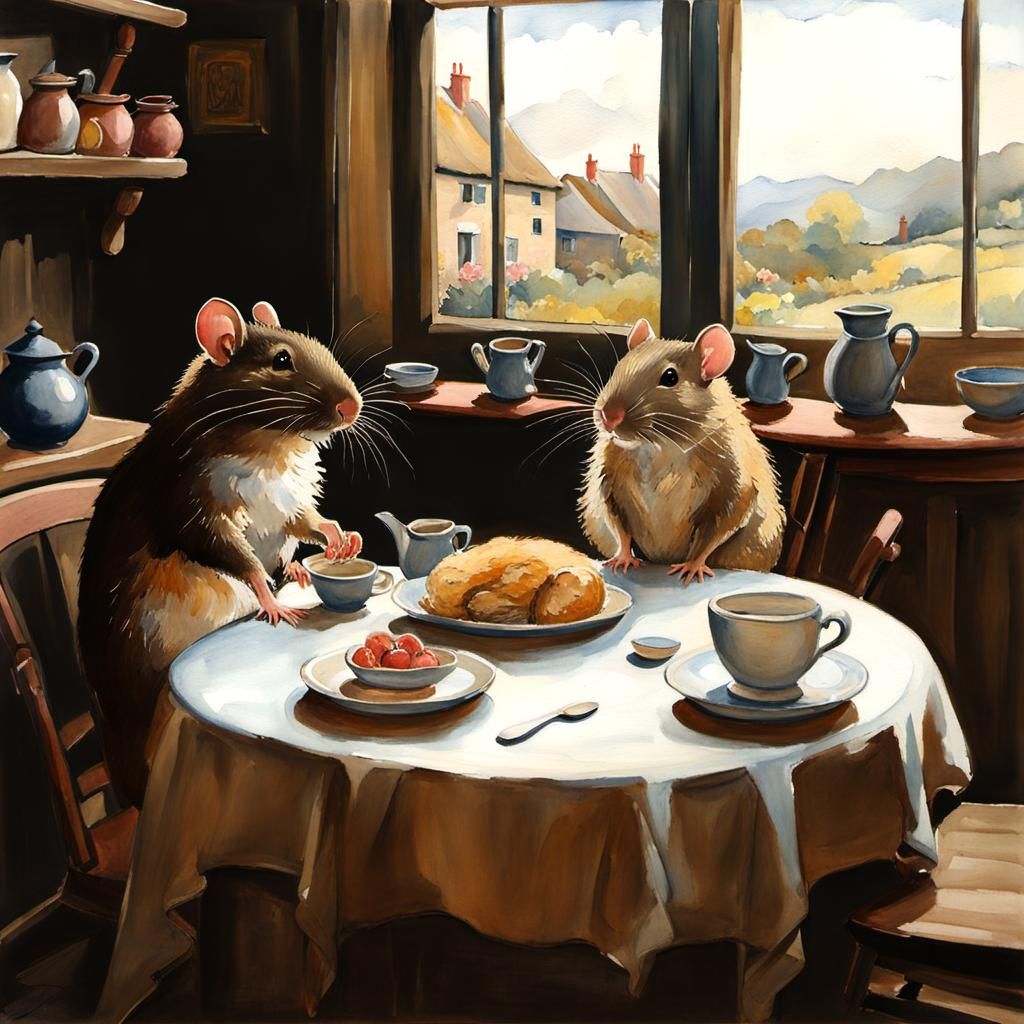 Two rats eating breakfast 1