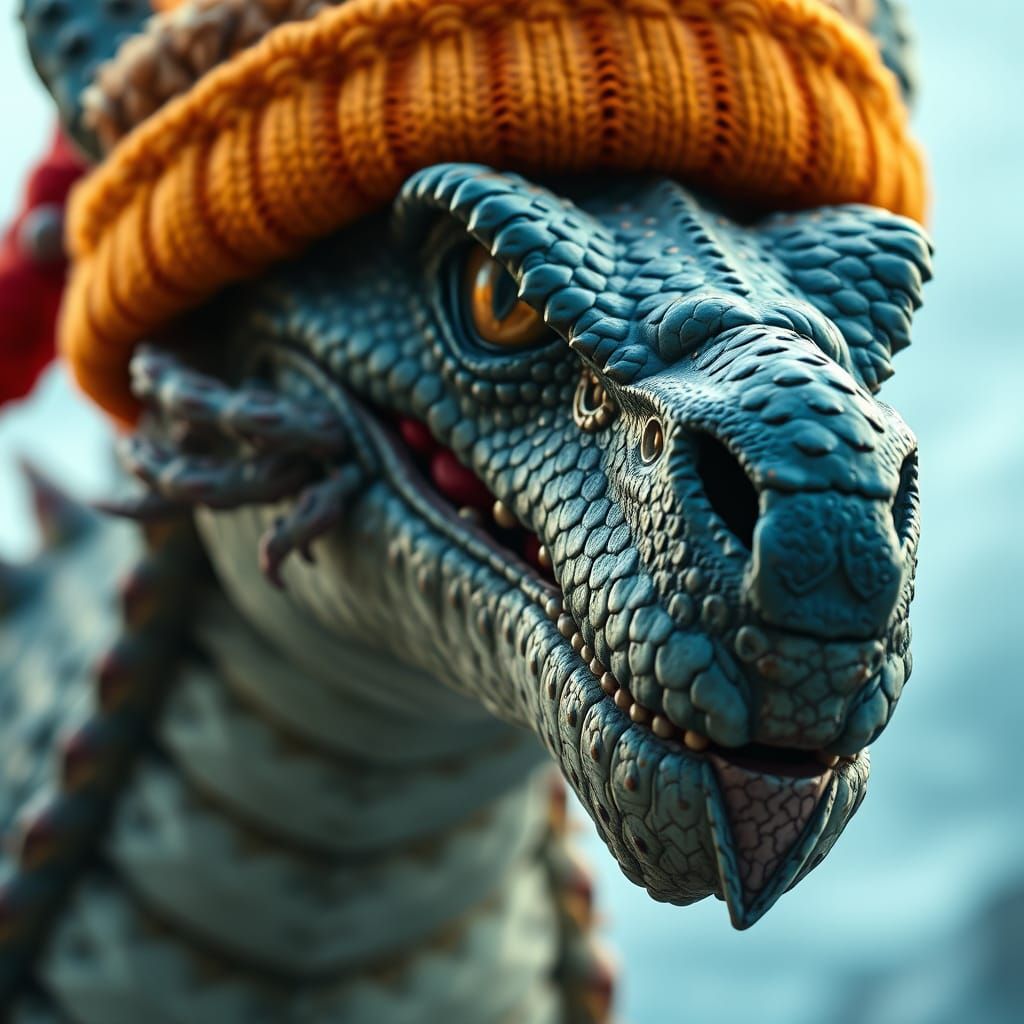 Majestic Cinematic Dragon Wears Vibrant Beanie in High-Res