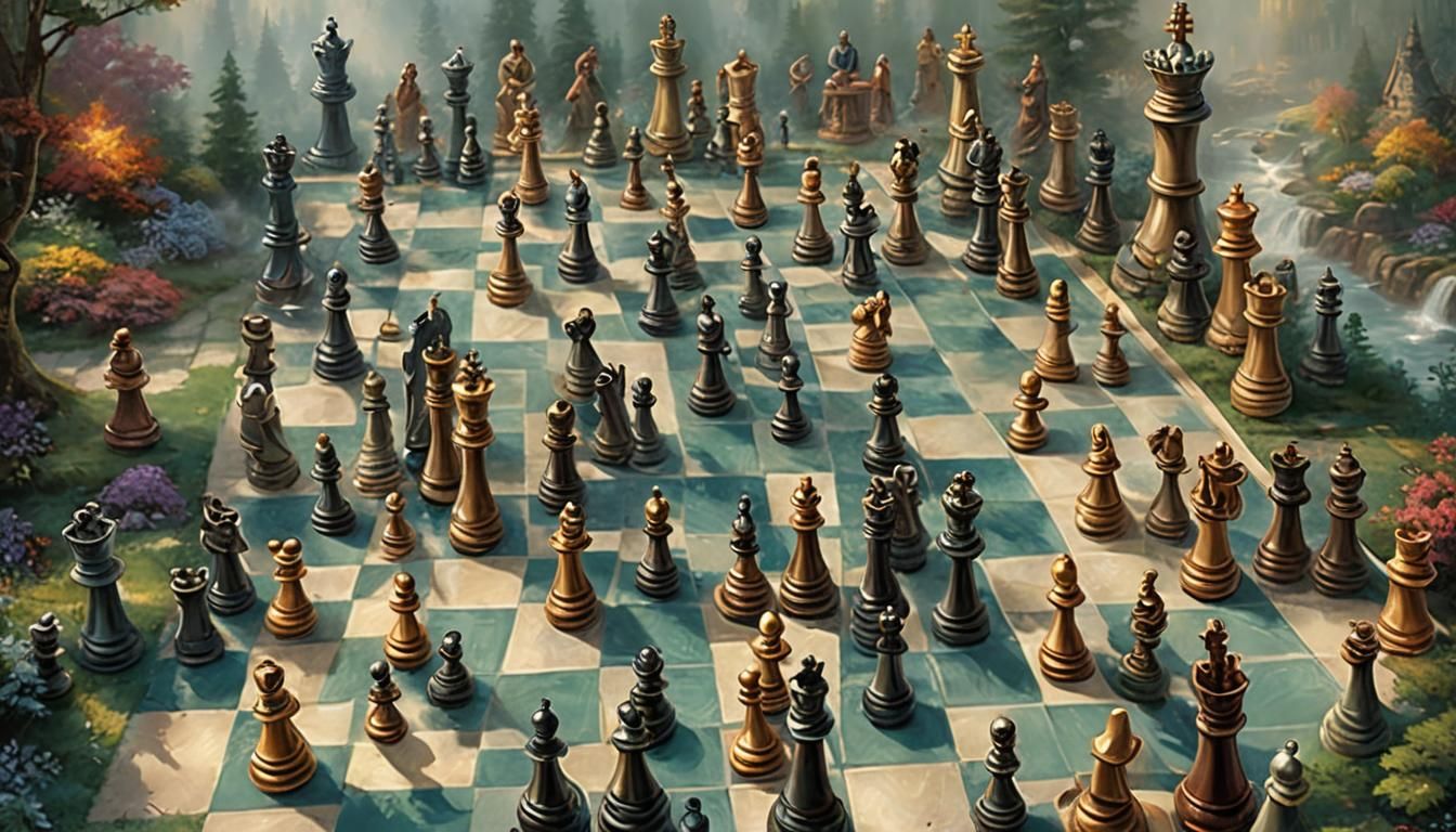 Ethereal Chess Game in Thomas Kinkade Style