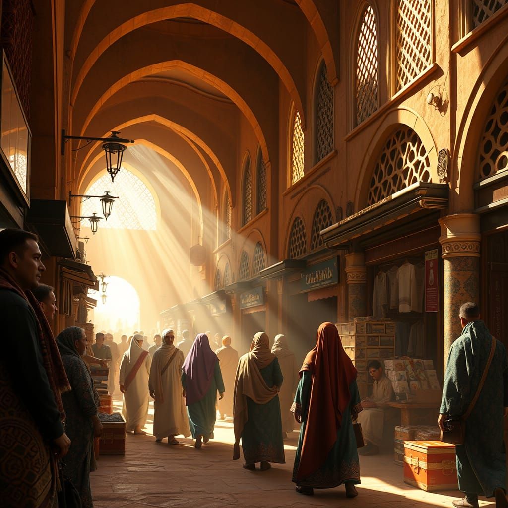 Luxuriant Medieval Souq Scene in Jewel-Toned Opulence