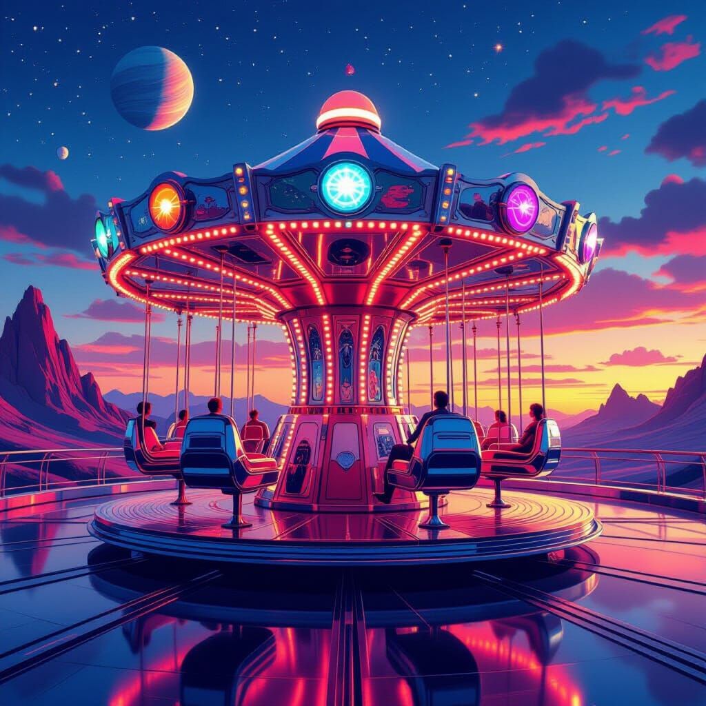 Retro-Futuristic Carousel on Alien World