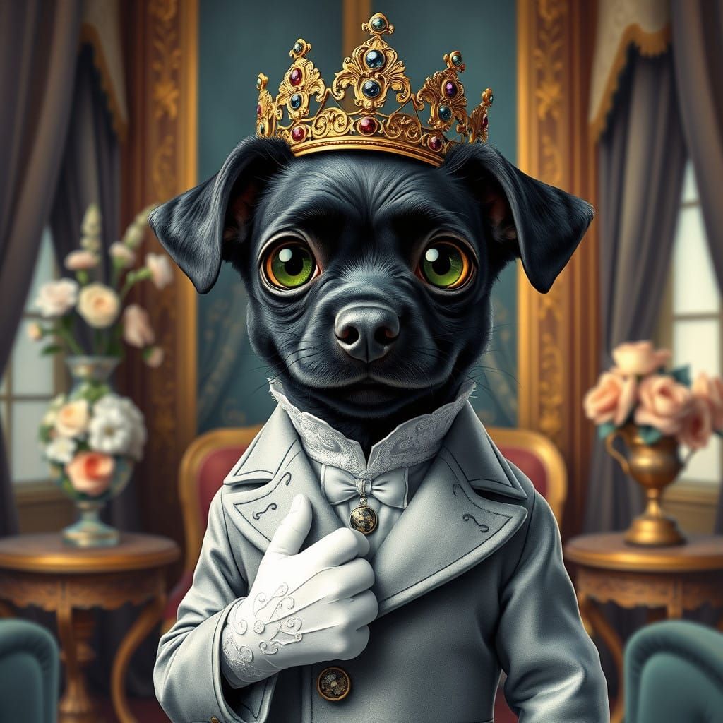 Cute Dog in Victorian Era Suit, Palace Setting, Whimsical St...