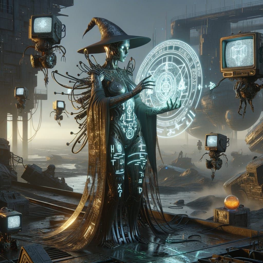 Cybernetic Witch in Biomechanical Wasteland