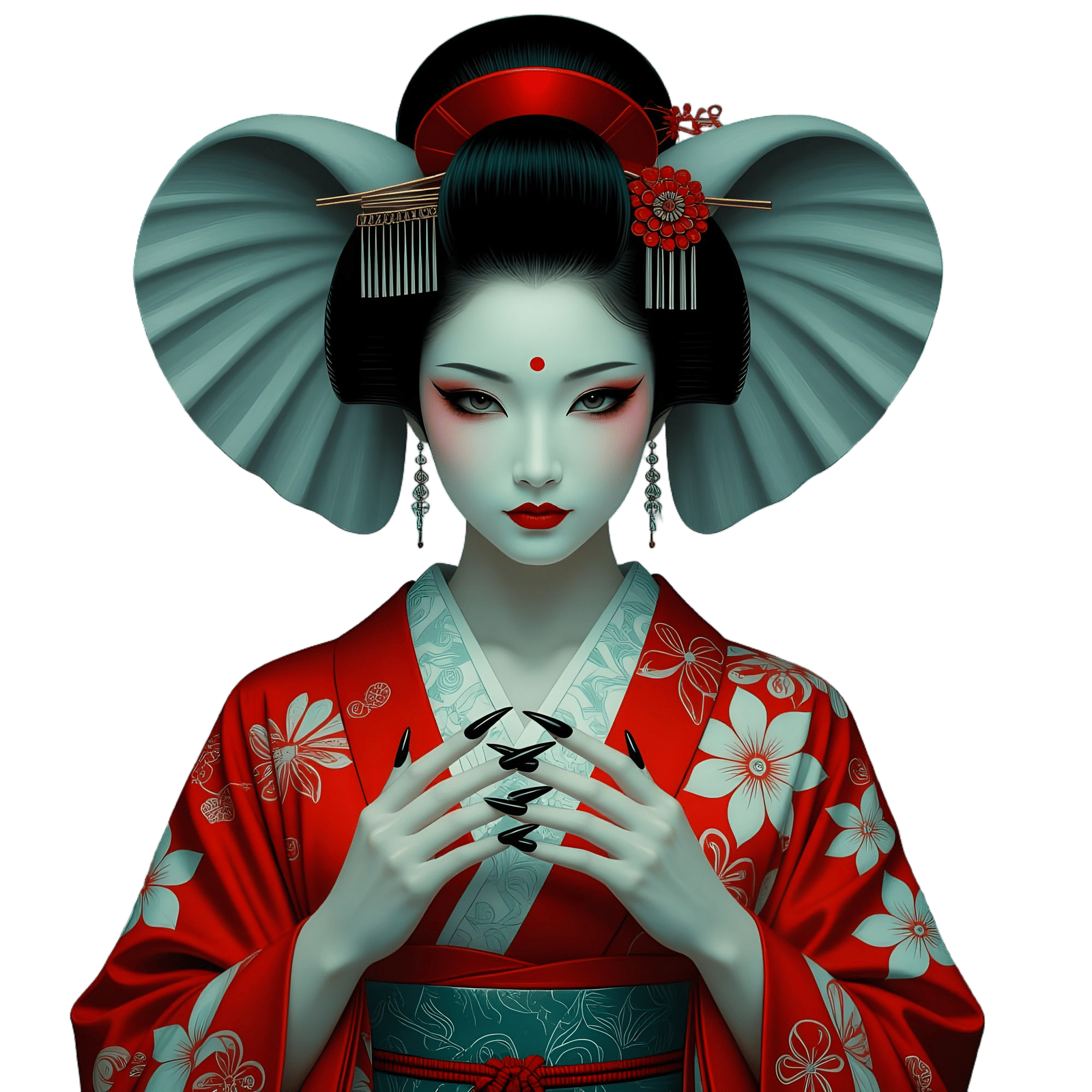 Creepy Geisha with Elephant Ears in Psychedelic Style