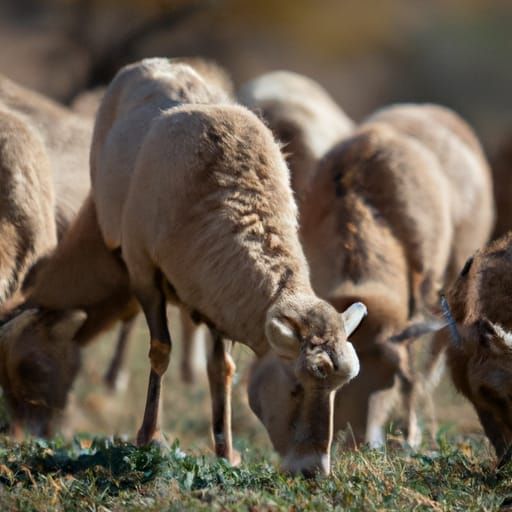 Foraging Navajo Churro Sheep Flock in Natural Light