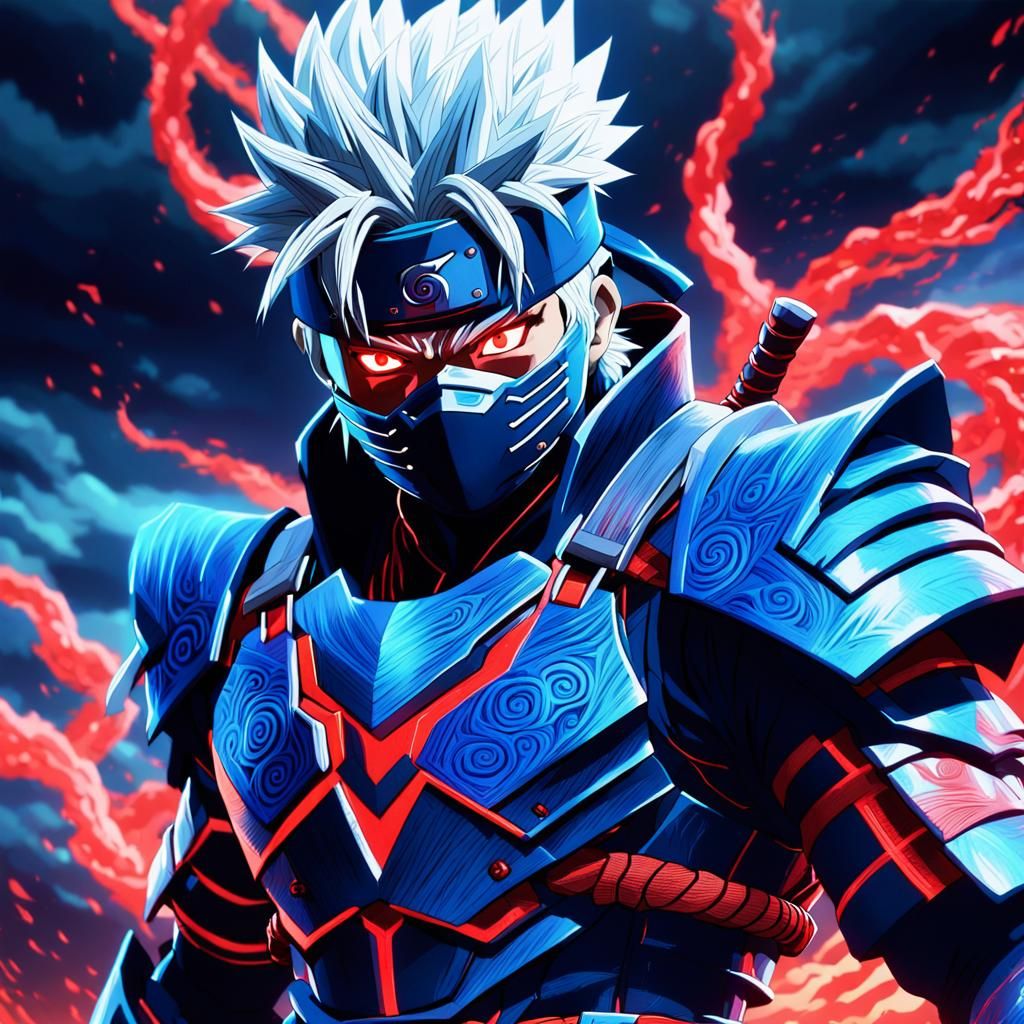 Epic Anime-Inspired Samurai Warrior in Vibrant, Electric Blu...