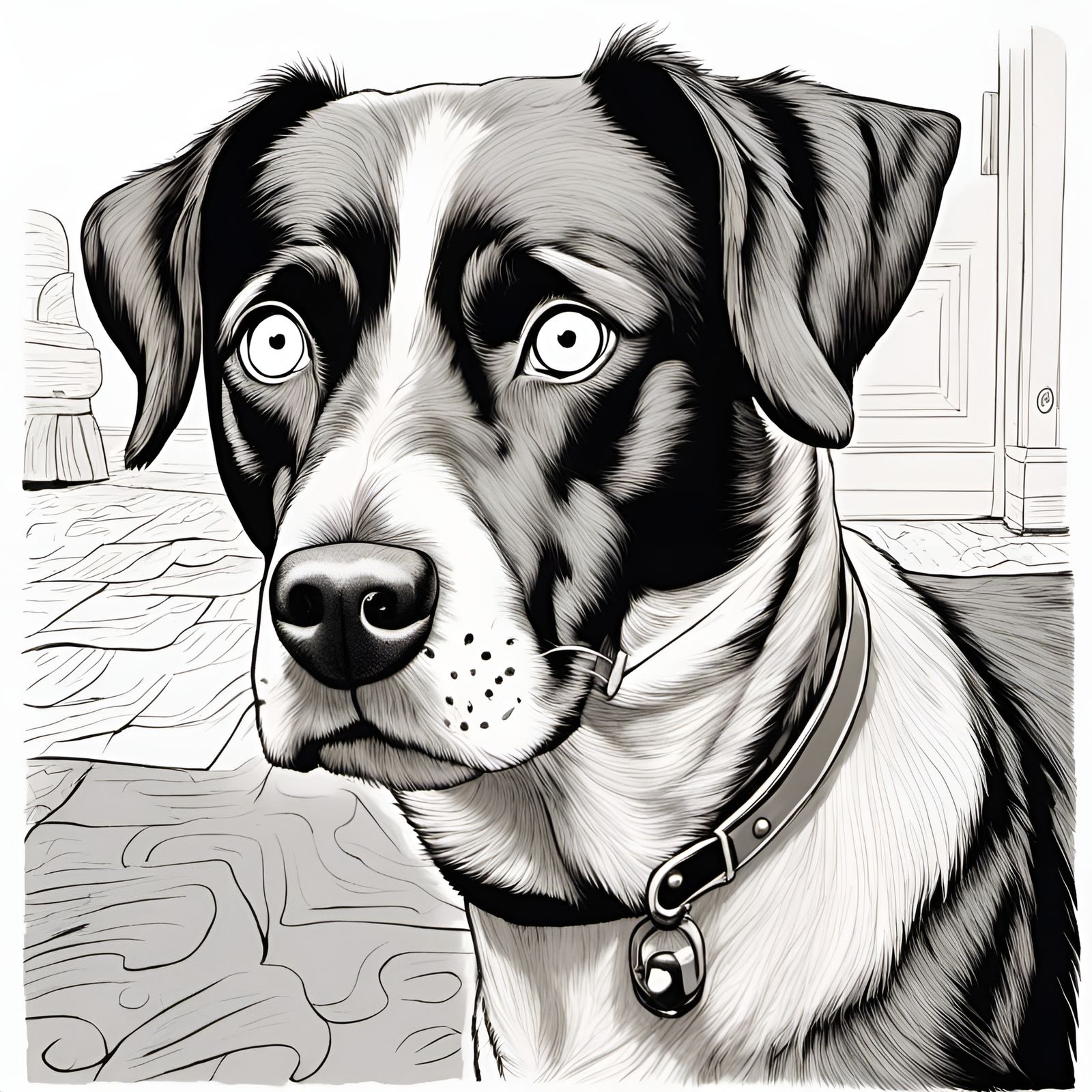 Anxious Dog with Alert Eyes Cartoon