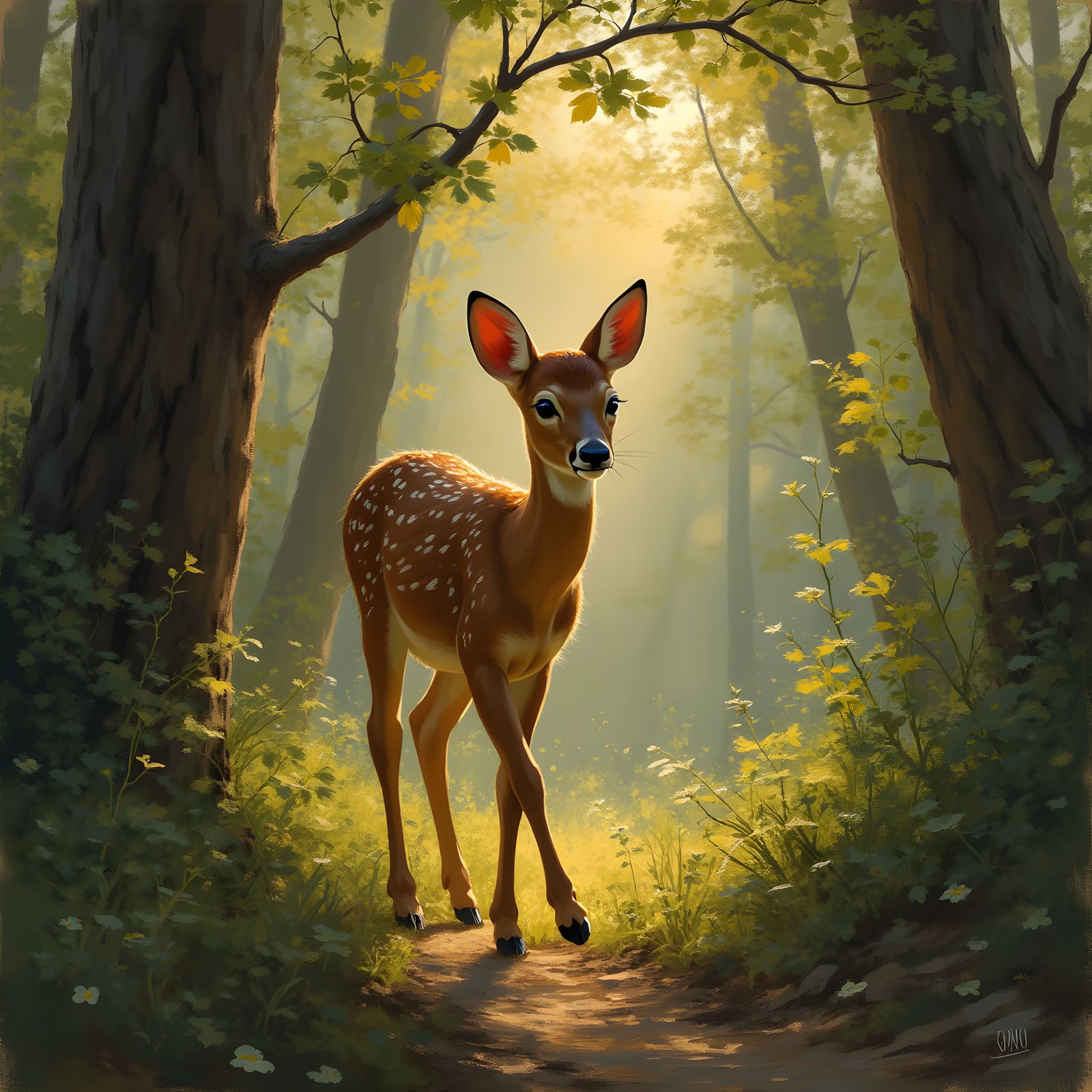 Fawn in Golden Hour Forest