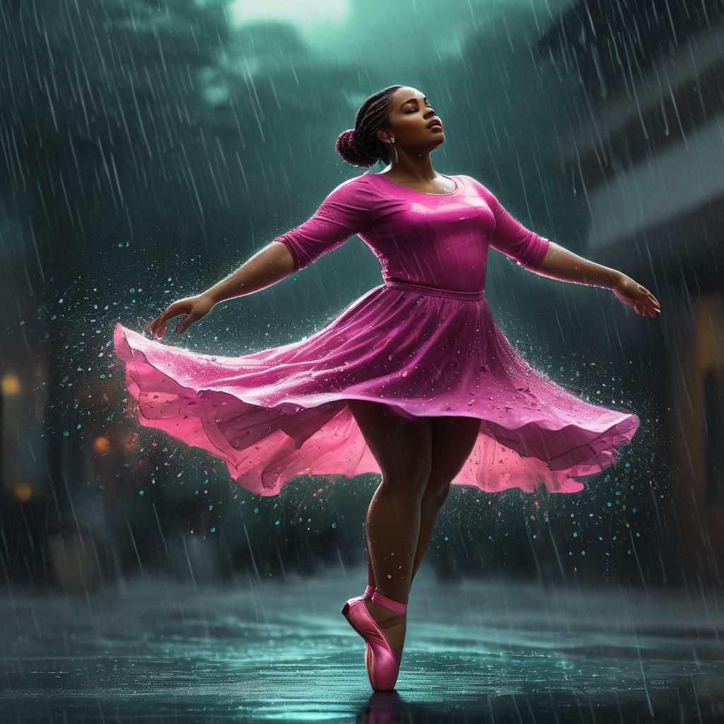 Ballet Dancer in Rain: Selective Color Photorealism
