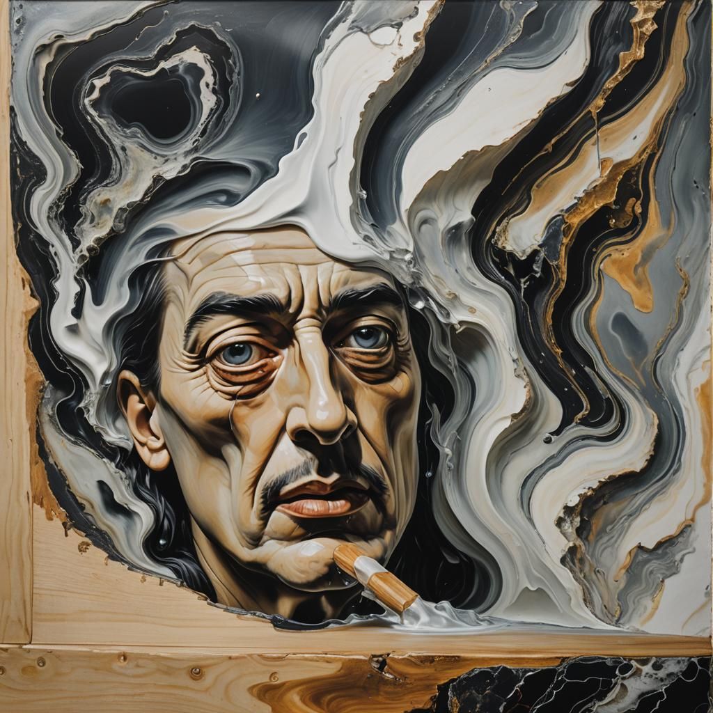 Surreal Face Meets Marble in Dreamlike Oil Painting