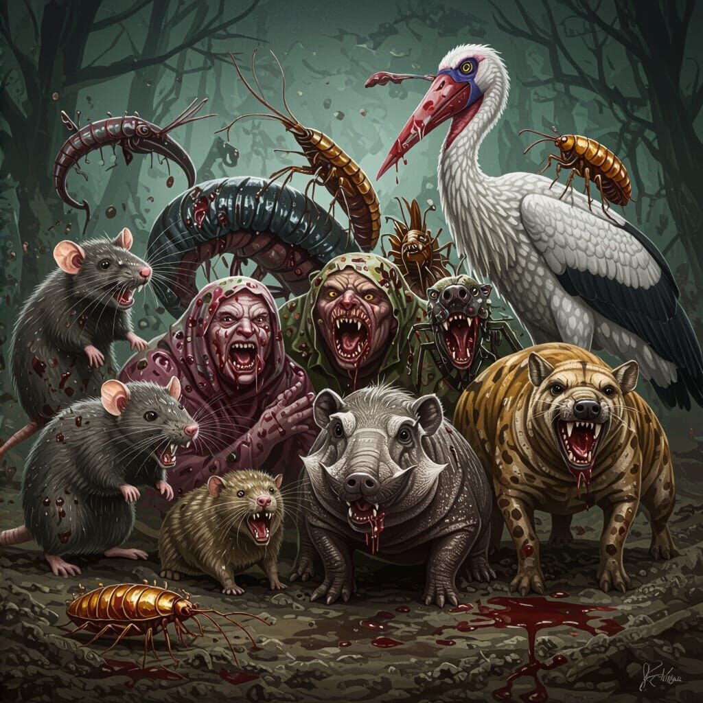 Disgusting Animals in Grimy Arabic Calligraphy