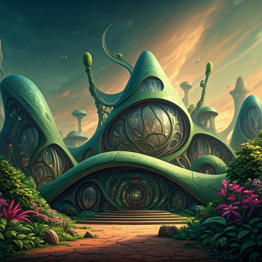 Eco-Friendly Futuristic Townscape on Distant Planet