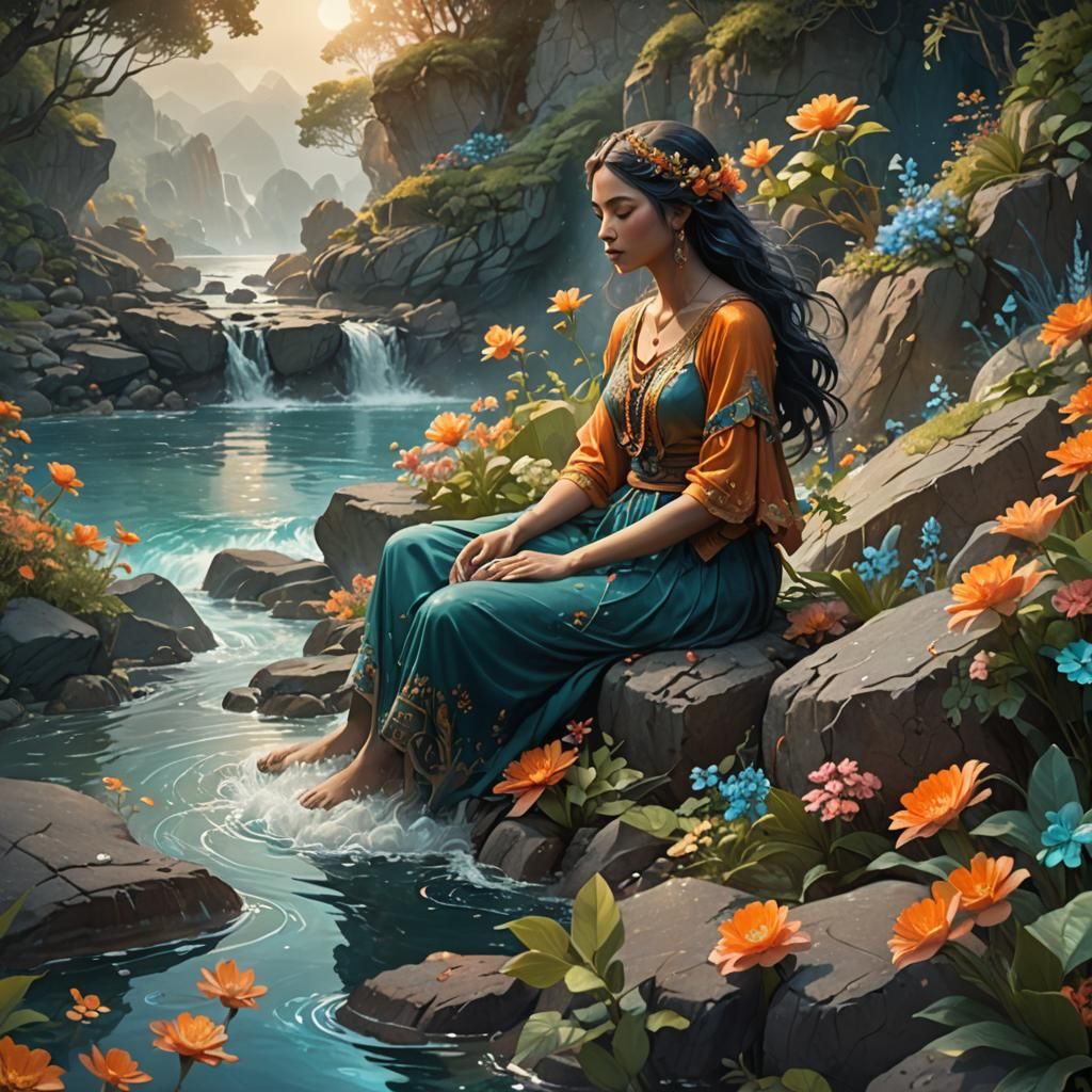 Water Woman on Shoreline: Fantasy Concept Art