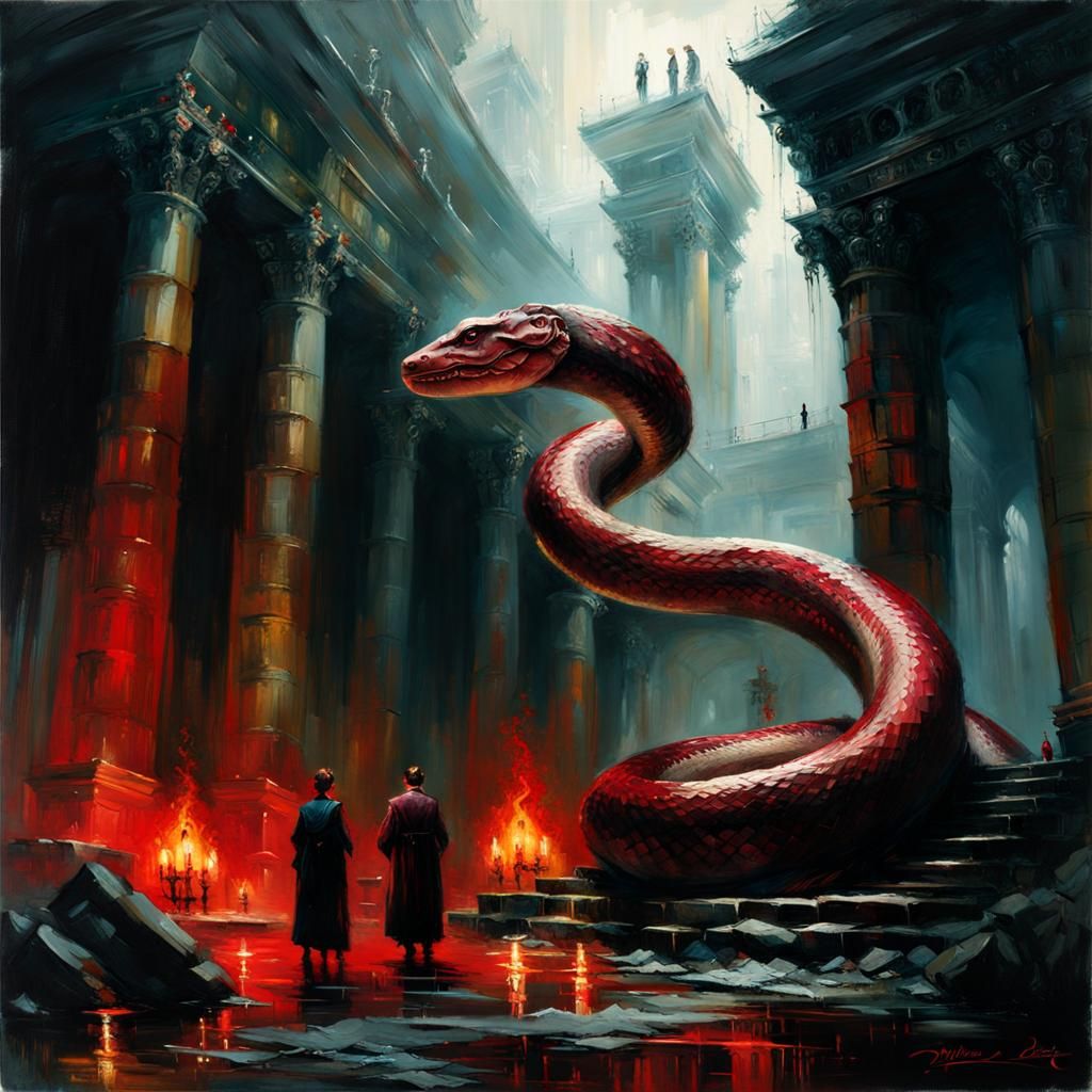 Dramatic Chamber of Secrets with Serpent, Oil Painting