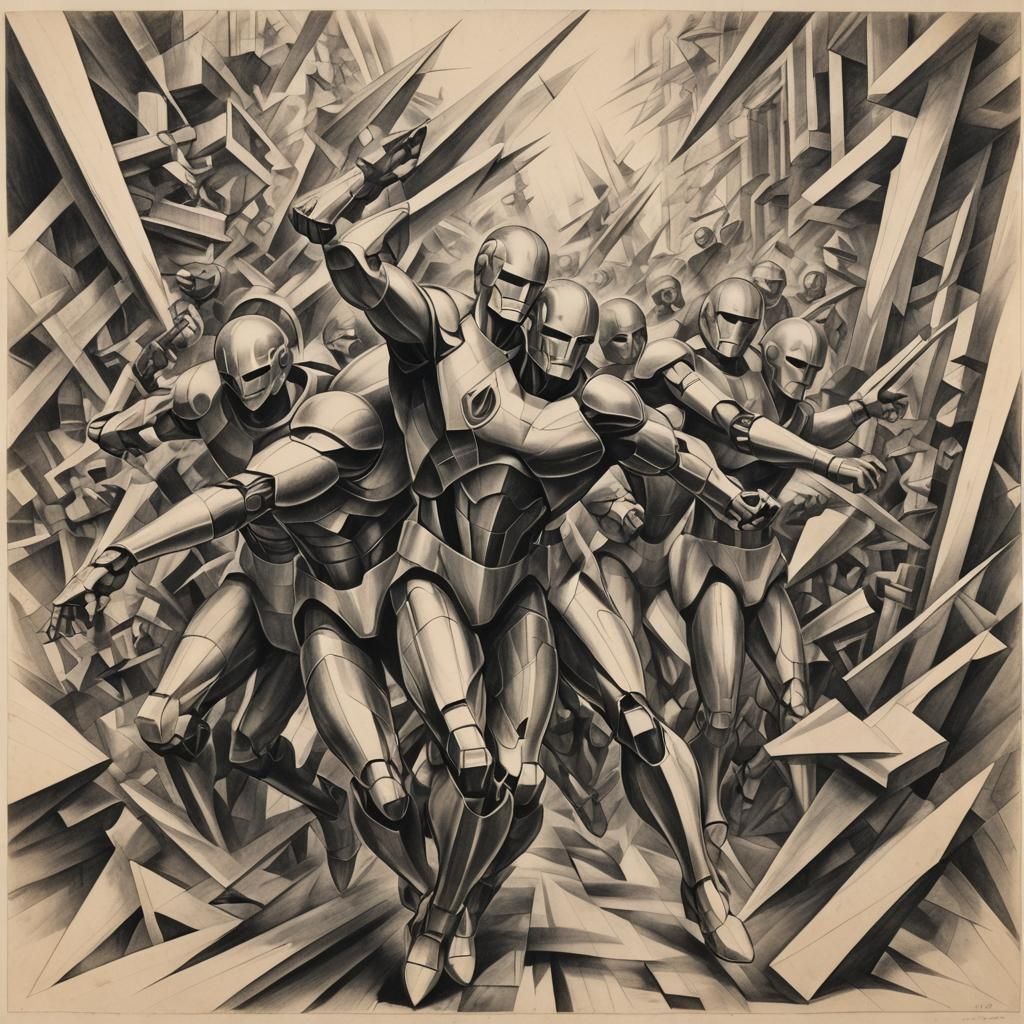 Futurist Movement Drawing in Graphite Pencil