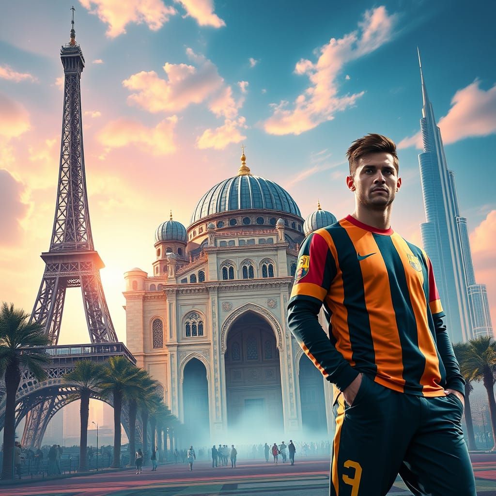 Messi and Ronaldo in Front of World Landmarks