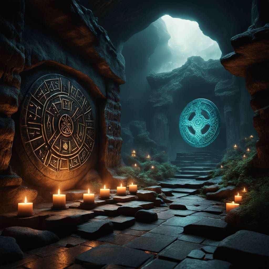 Ancient Rune Masterpiece in a Mysterious Cavern