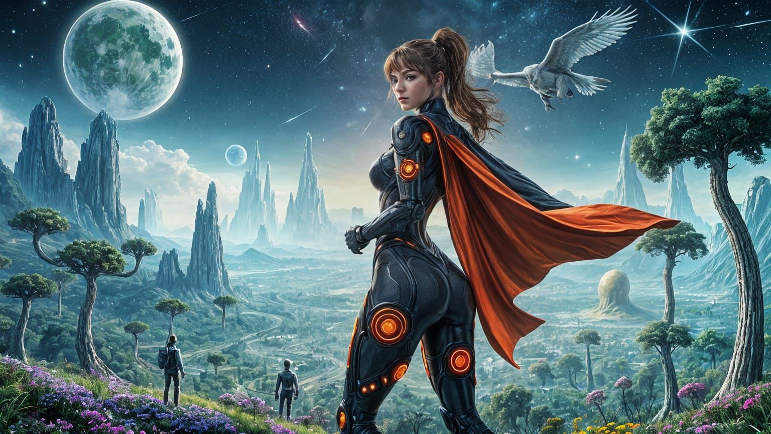 Epic Sci-Fi Front Cover Art in Cosmic Comic Book Style