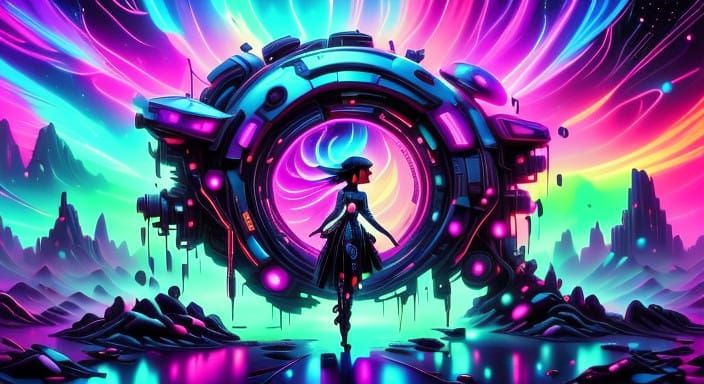 Vibrant Cyberpunk Aurora Borealis in Futuristic Fog