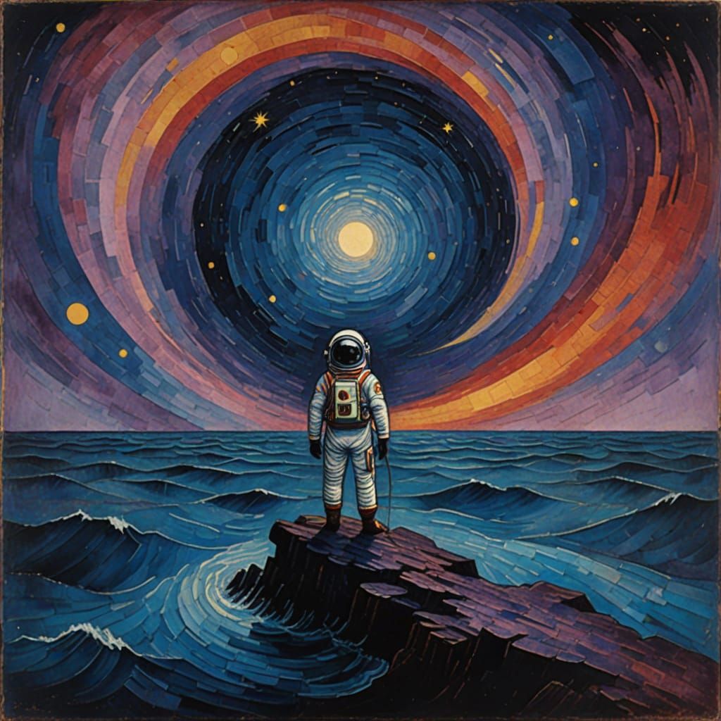 Astronaut Adrift in Cosmic Sea, Surrealist Painting