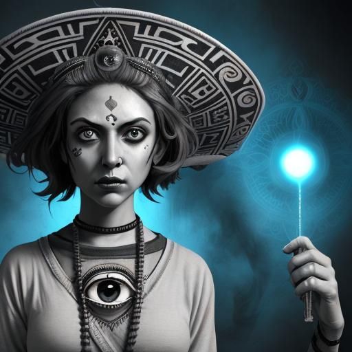 Woman with Third Eye in Grayscale