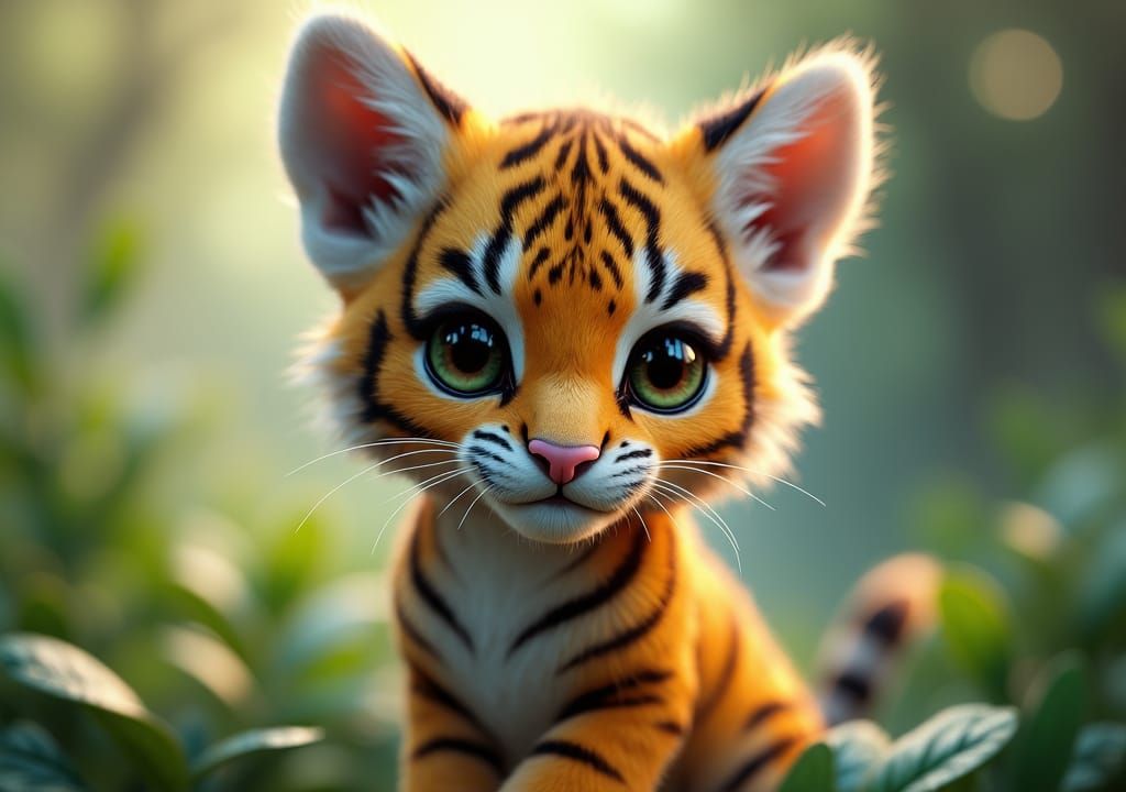Chibi Tiger Cub Portrait in Fantasy Library