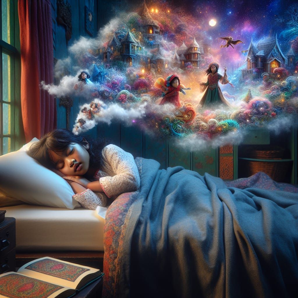 Dreaming Young Girl in Vibrant Slumber Scene