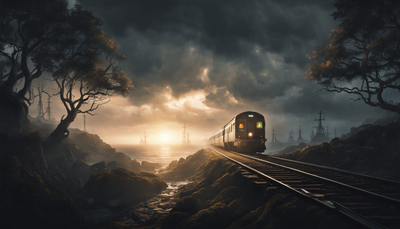 Eerie Atmospheric Trees Over Churning Sea