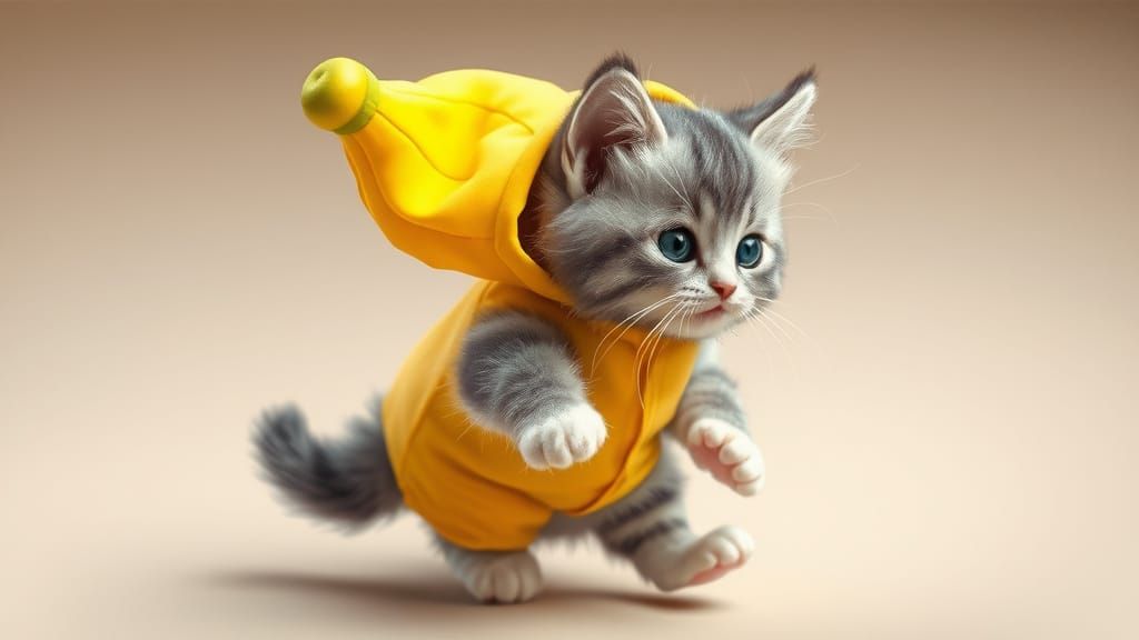 Adorable Banana Kitty Dances in a Bright, Colorful Scene