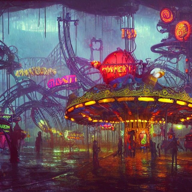 Post-Apocalyptic Flooded Carnival in Sci-Fi Art Nouveau Styl...